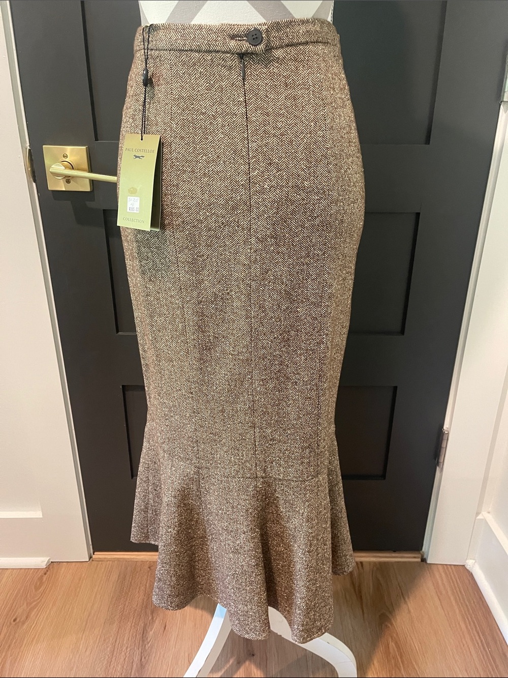 Paul Costelloe Designer Luxury Silk Wool Herringbone Peplum Skirt Suit Size 4 - Picture 9 of 12